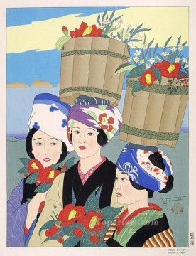 Japanese Painting - fleurs d hiver oshima japon 1955 Paul Jacoulet Japanese